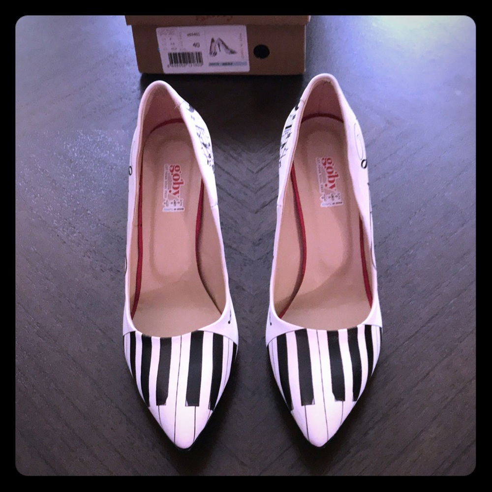 Black and white unique piano shoes